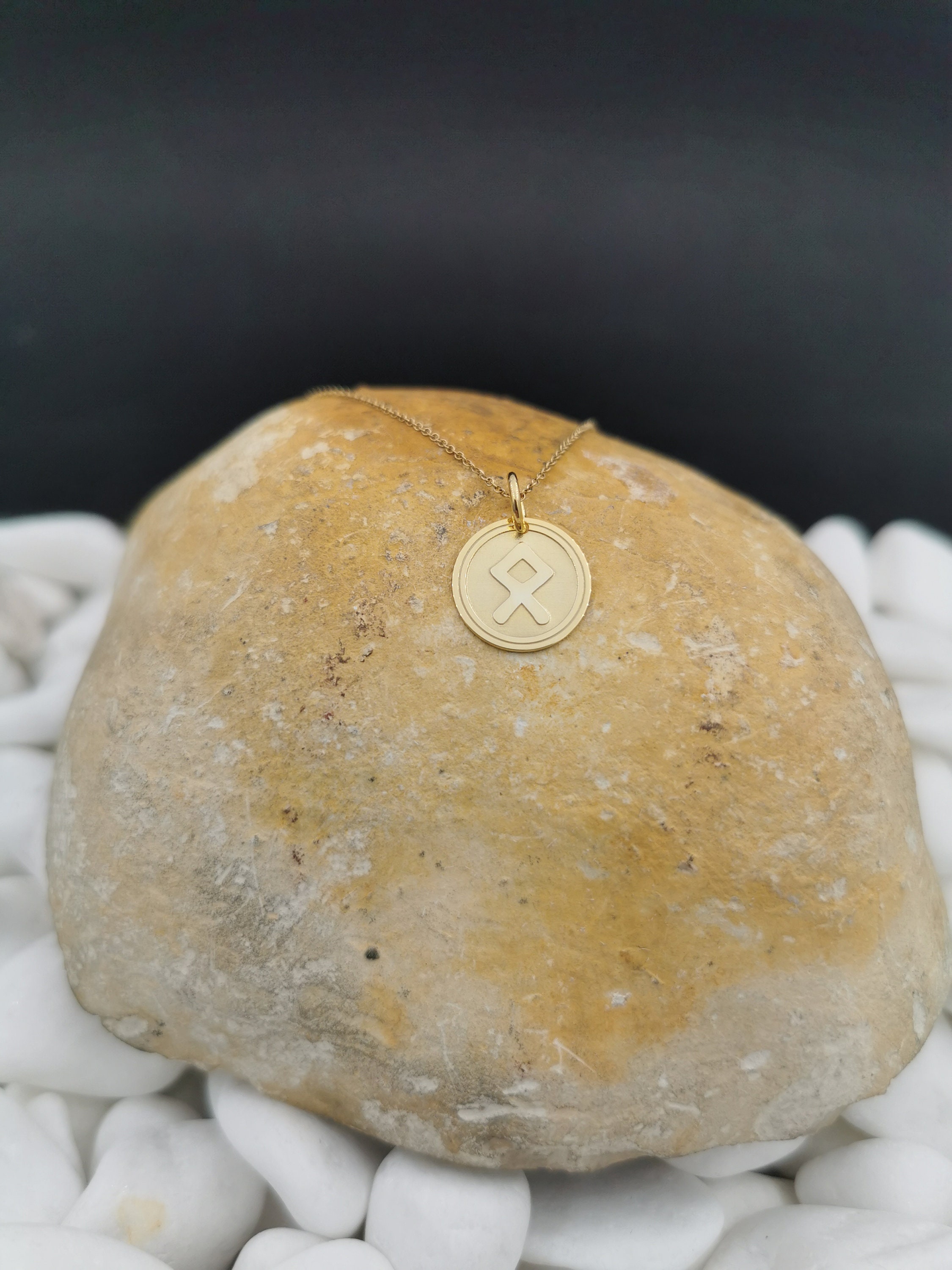 Dainty 14k Solid Gold Homeland Rune Necklace, Personalized Othala Rune ...