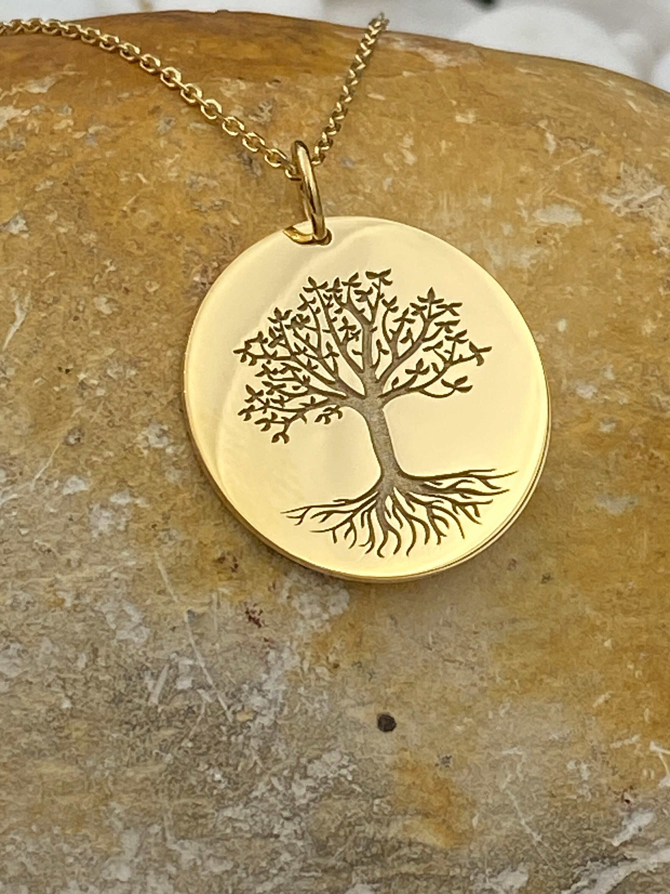 14k Solid Gold Tree of Life Necklace, Personalized Tree of Life Pendant ...