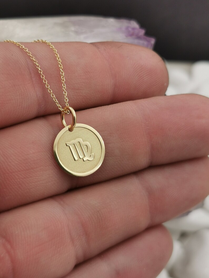 Virgo Symbol Pendant Zodiac Solid Gold Personalized Virgo Sign Zodiac Pendant Dainty 14k Solid Gold Virgo Necklace Custom Zodiac