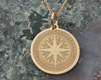 14K Solid Gold Compass Necklace, Compass jewelry, compass charm, personalized compass, custom pendant, traveler gift