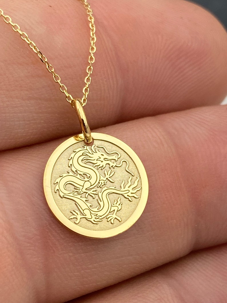 Dainty 14k Solid Gold Chinese Dragon Necklace, Personalized Chinese Dragon Pendant, Dragon Symbol Pendant, Chinese Mythology image 4