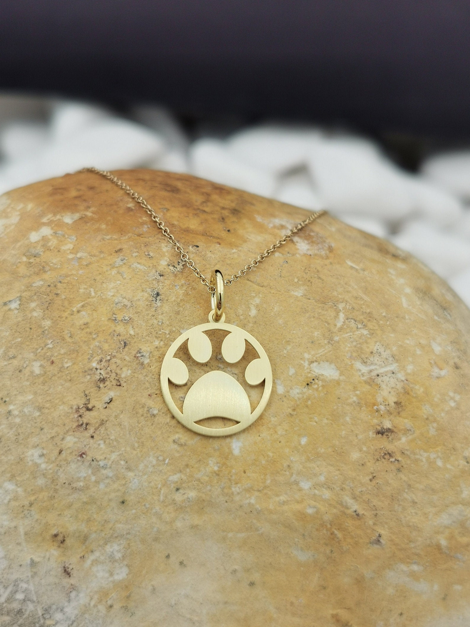 Dainty 14k Solid Gold Dog Paw Necklace Personalized Dog Paw Etsy