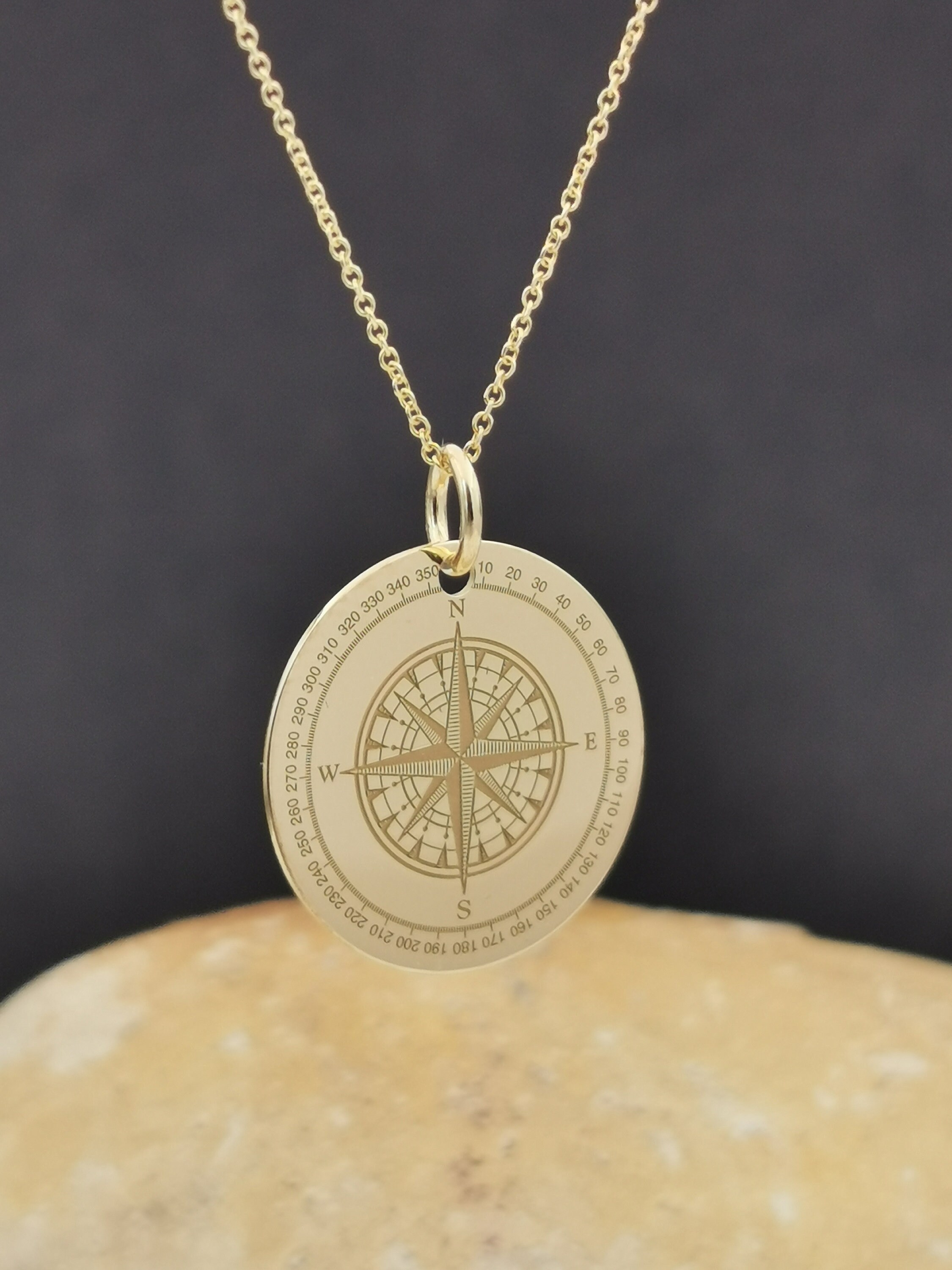 14k Solid Gold Compass necklace compass jewelry compass Etsy
