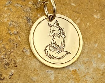 Dainty Solid Gold 14k Fox Necklace, Fox Pendant For Layered Necklace