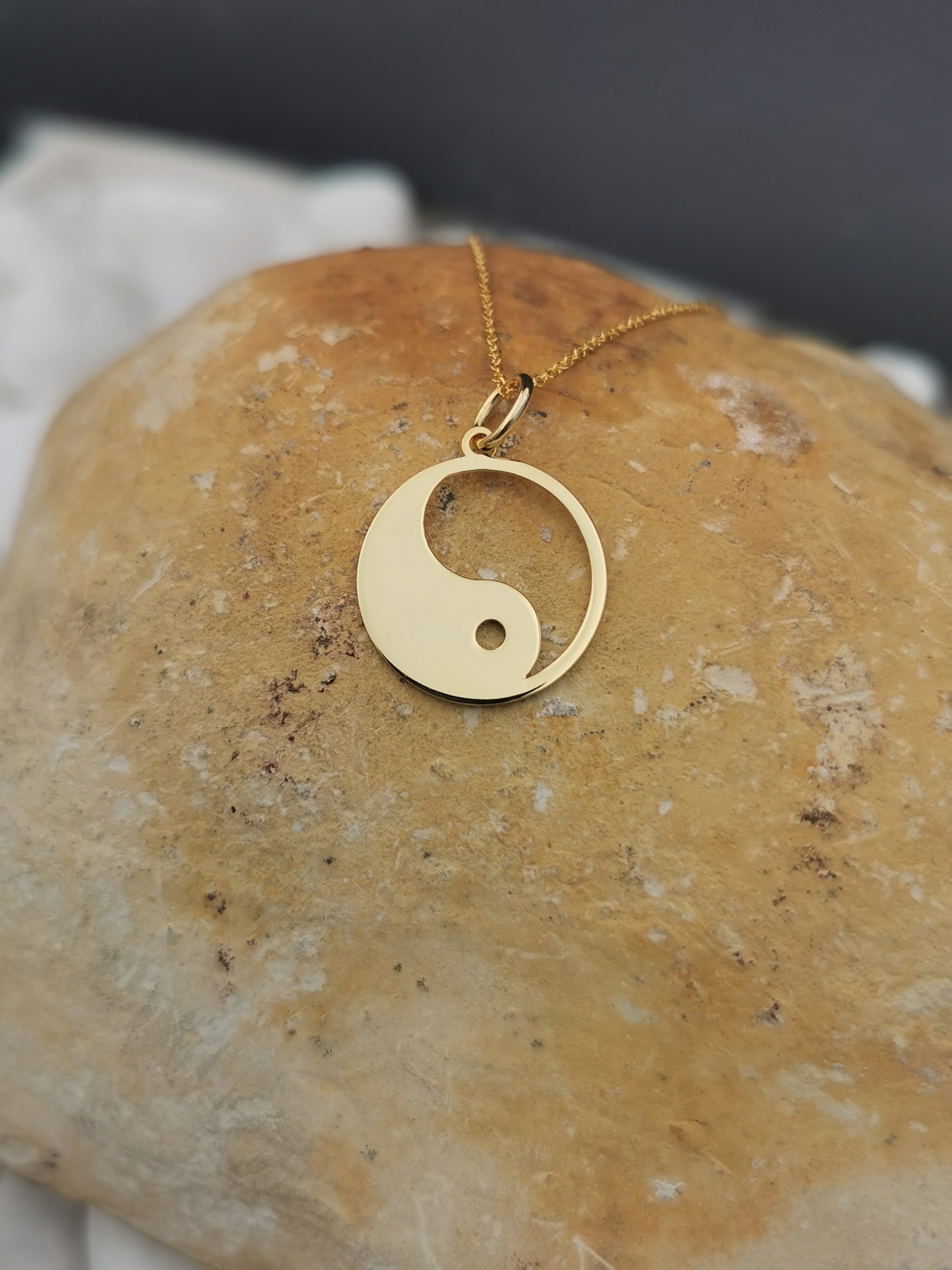 14k Solid Gold Yin Yang necklace ying yang charm delicate Etsy