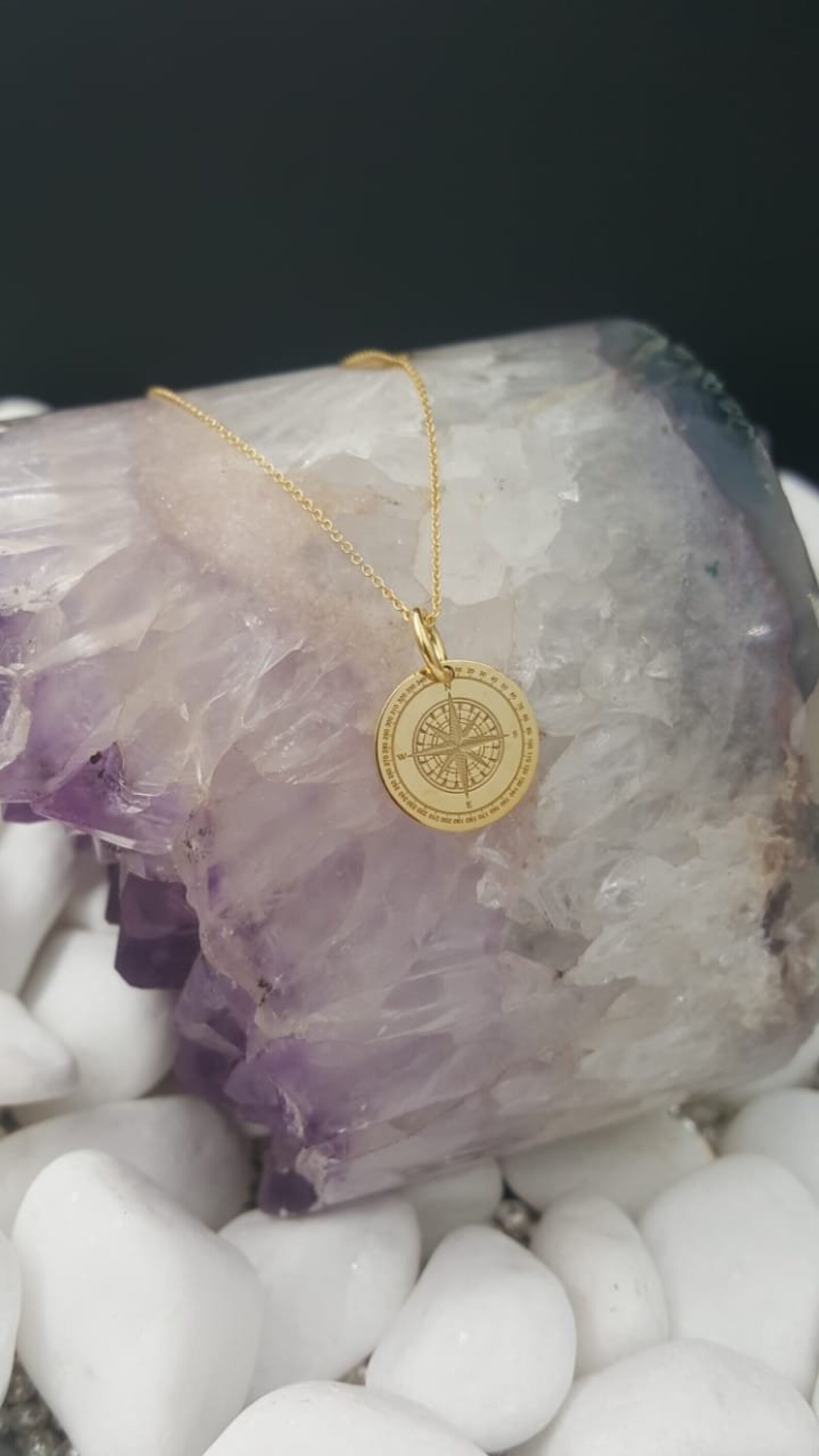 Compass Necklace Compass Jewelry 14K Solid Gold Necklace | Etsy