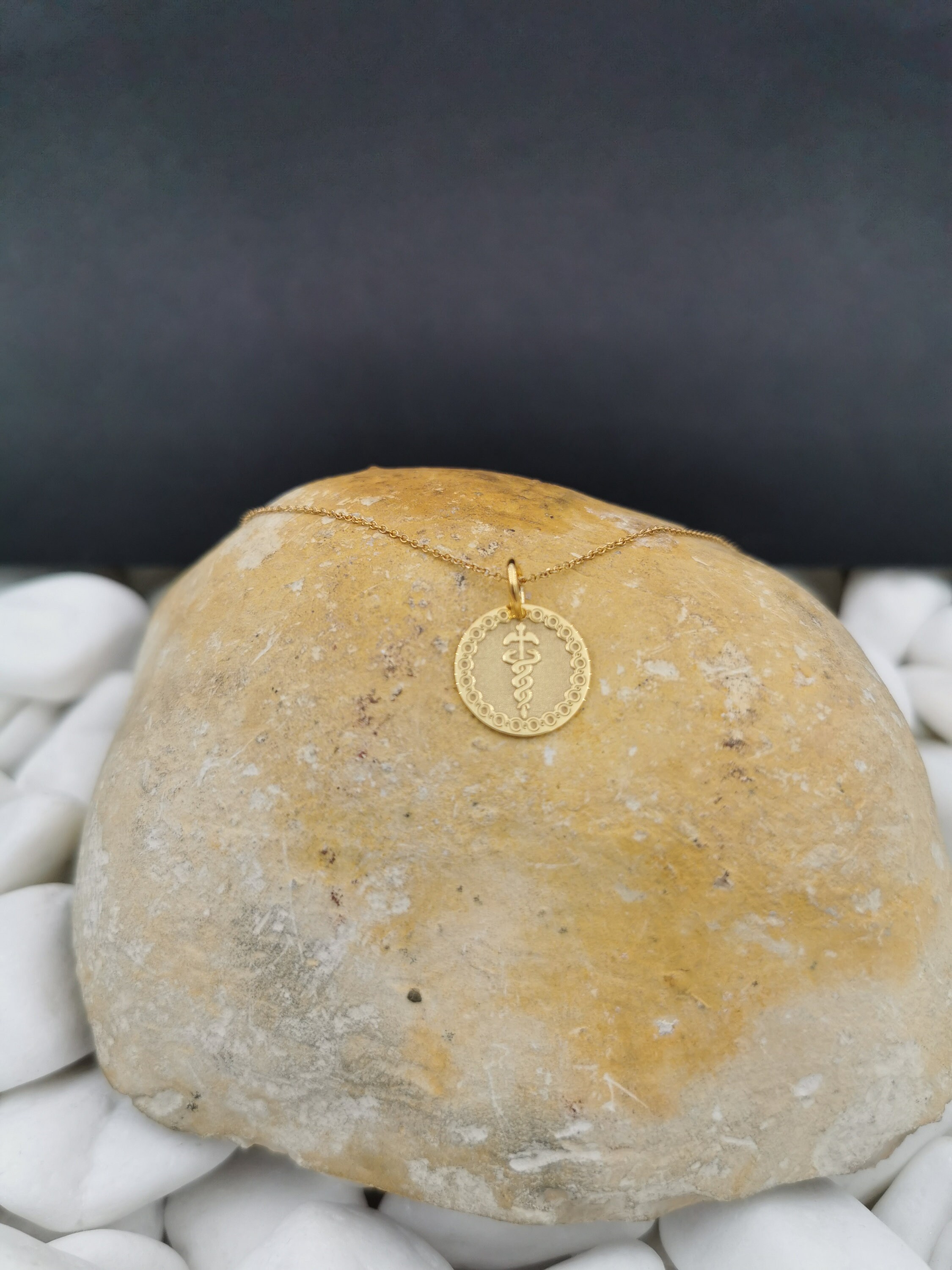 Dainty 14k Solid Gold Caduceus Symbol Necklace, Personalized Medical ID Pendant, Medical Alert Pendant, Symbol of Medicine Necklace