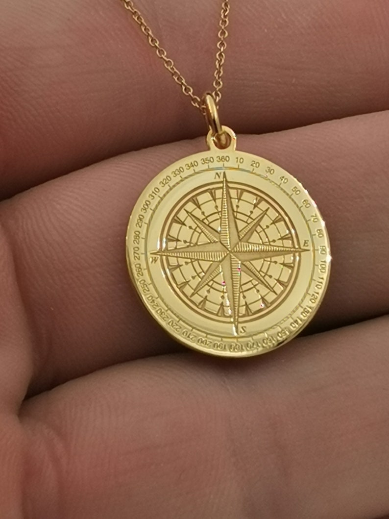 14K solid gold Compass necklace compass jewelry solid gold Etsy