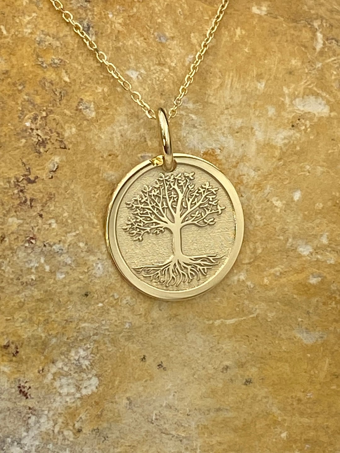 14k Solid Gold Tree of Life Pendant, Personalized Tree of Life Necklace