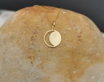 Dainty 14K Solid Gold Moon Necklace, Crescent Moon Pendant, Perfect For Layered Necklace, Real Gold Moon Jewelry, Crescent Moon Necklace