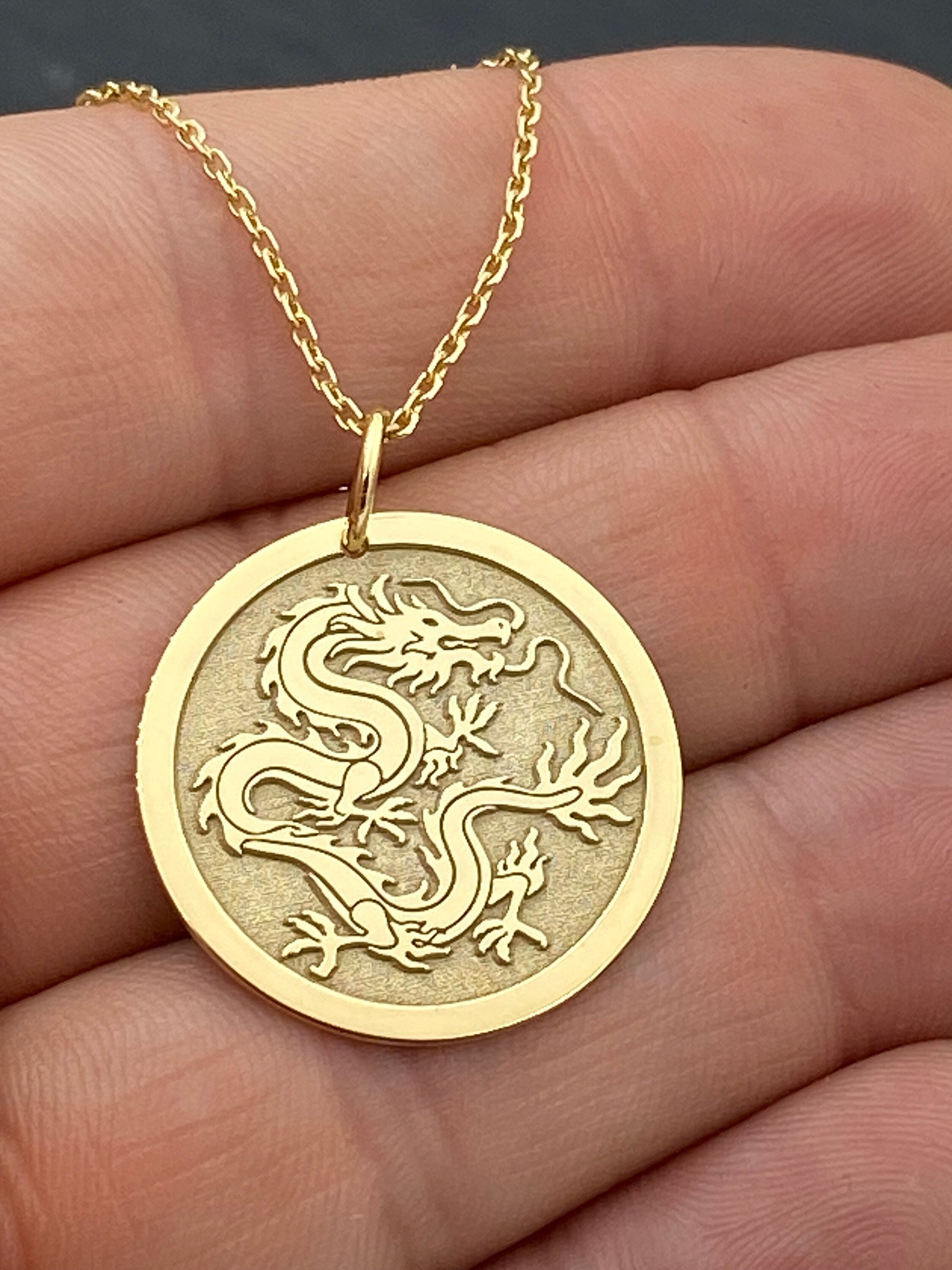 14k Solid Gold Chinese Dragon Necklace Personalized Chinese Dragon Pendant Dragon Symbol Pendant Chinese Mythology