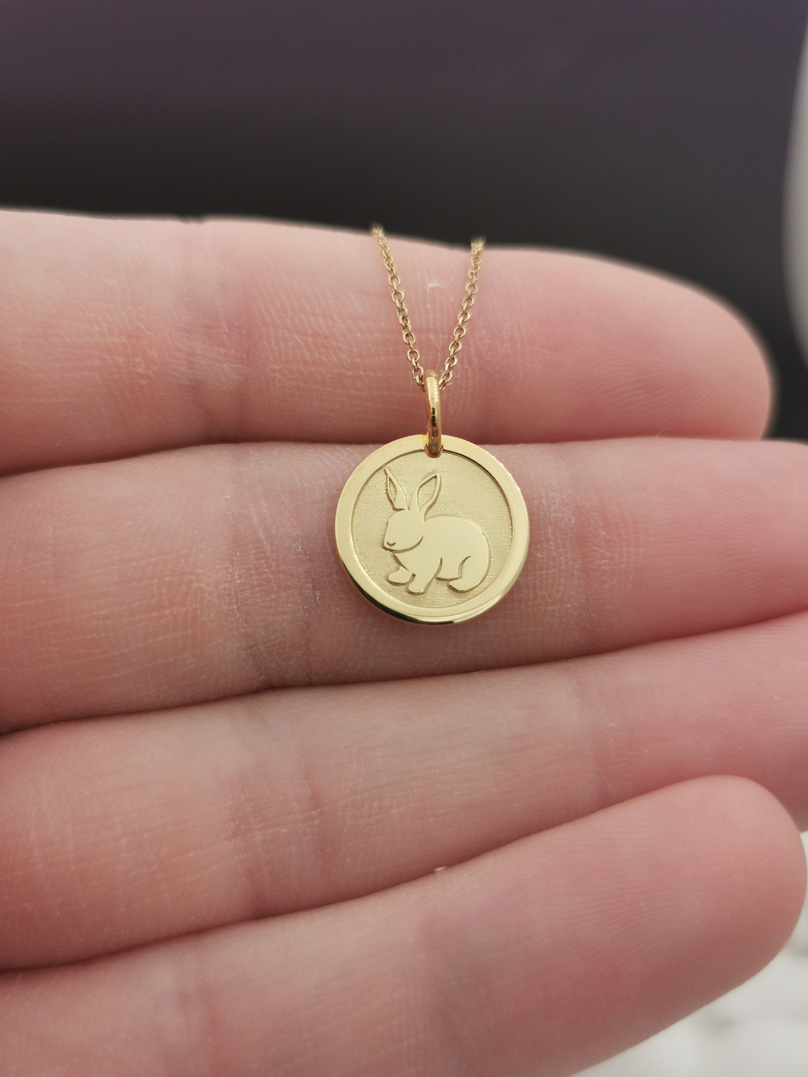 Dainty 14k Solid Gold Rabbit Necklace Personalized Bunny - Etsy