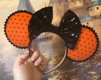 Orange and Black Halloween Polka Dot Mouse Ears for Adults | Disney Ears