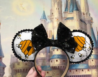 Honey Bee Winnie the Pooh Inspired Mickey Mouse Ears, Pooh Minnie Ears, Adult Mickey Ears, Adult Minnie Ears, Flower and Garden Inspired Ear