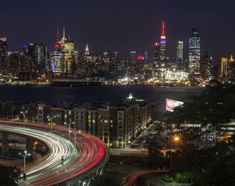 NYC Skyline Manhattan Printable Photography | 'Holland Tunnel Trails' -  (New York City, NY)