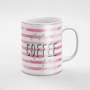 Love Coffee Pink Lines Ceramic Coffee Tea Mug Gift For Him / Her Friend / Coworker | MUG179