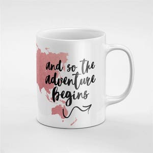 A aventura começa em ouro rosa mapa do mundo cerâmica café caneca de chá presente para ele/ela/amigo/colega de trabalho | CANECA1