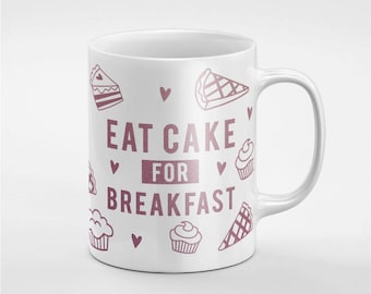 Eat Cake For Breakfast Rose Gold Purple Hearts And Sweets Coffee Tea Mug Gift For Him / Her / Friend / Coworker | MUG24