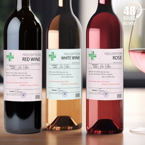 Étiquette de vin personnalisée avec ordonnance, Rose blanche, rouge, cadeau de nouveauté amusant, anniversaire d'anniversaire, nom personnalisé, étiquette numérique