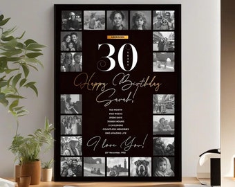 30th Birthday, 30th Birthday Gifts for Women, 40th Birthday Present for Men, Photo Collage, Custom Birthday Poster, 30th Birthday Gift Idea