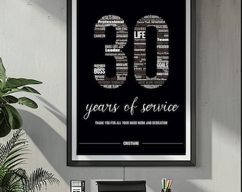 Prezent na 30-lecie pracy | Plakat z okazji 30-lecia pracy | Uznanie pracowników za 30 lat | Cyfrowa wersja do druku z podziękowaniami dla pracowników