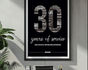 30 Year Work Anniversary Gift | 30 Years of Service Card Poster | Employee Recognition for 30 years | Digital Printable Worker Appreciation