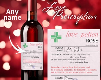 love Prescription Wine Label Red White Rose  Funny Valentine's Day Gift Birthday Anniversary, Label Custom Name, Digital Label