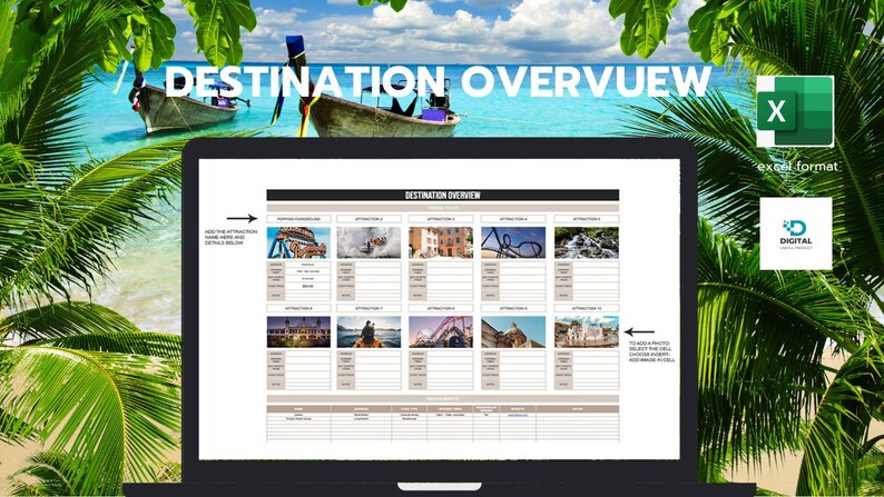 Digital Travel Planner, Excel Travel Planner, Trip Organizer, Travel ...