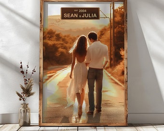 Wedding Couple gift, Personalized Street Sign, Personalized wedding Gift, wedding poster, wedding gift, wedding anniversary, paper wedding