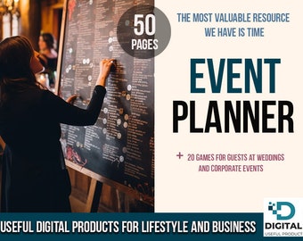 Event Planner + 20 games for guests at weddings and corporate events. ipad Planners, Wedding Day Planning, Wedding Checklist.Event Checklist