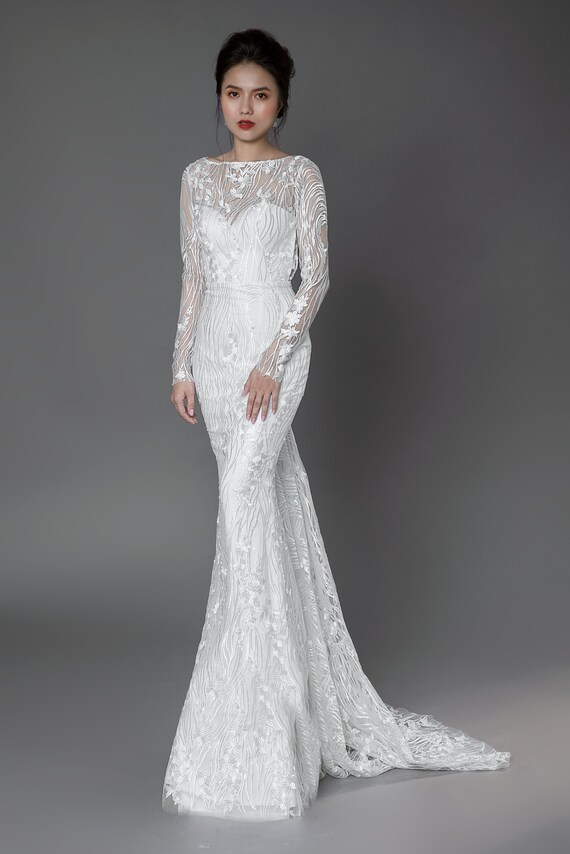 Lace Wedding Dress Mermaid Wedding Dress Beach Wedding Etsy