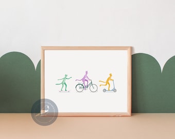 Cats on wheels illustration | kids wall art