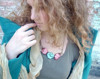 Gehamerd koperen Bib ketting - handgemaakte massief koperen verklaring ketting - draad gewikkeld koperen - 7e verjaardag de giften van juwelen voor vrouwen