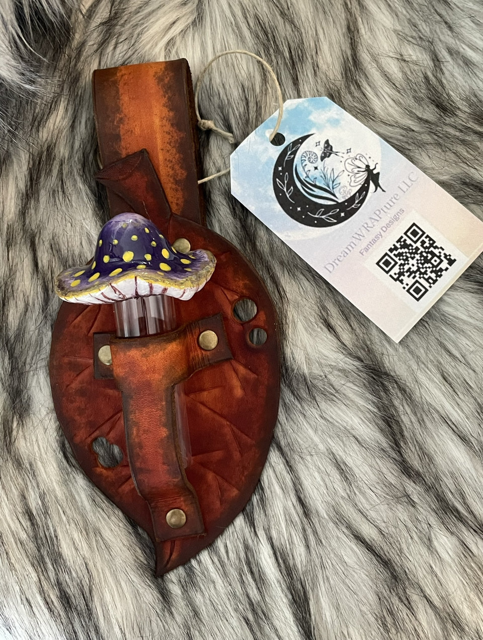 Leather Leaf with Mushroom Vial- New shape!