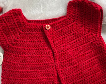 Crochet red baby cardigan Christmas Babygift