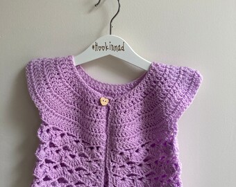 Lilac crochet short sleeve cardigan 2-3 years