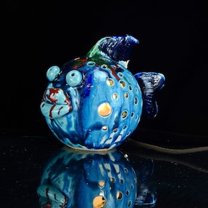 Raku ceramic fish-shaped lamp atmosphere abat-jour table lamp Raku pottery Nevenka Martinello L40 image 1