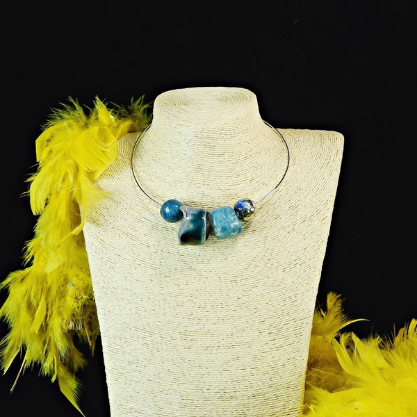 Ceramic handmade choker necklace, colourful, creative, artistic jewelry - surgical steel structure, handmade oak jewelry, madeinitaly