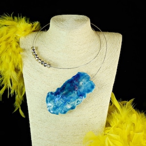 Creative choker necklaces in blue and turquoise, created by hand and with love for original and artistic people, surgical steel structure