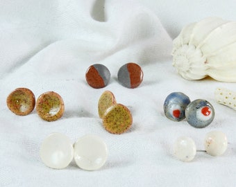 Handmade stud earrings in ceramic and surgical steel, ideal for creative but essential people - creative artistic handmade
