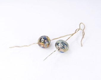 Boucles d'oreilles originales en céramique Raku et argent Sterling - boucles d'oreilles artisanales faites à la main bijoux originaux - cadeau pour elle - bijoux raku