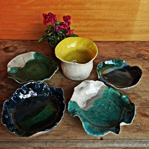 Raku pottery handmade flowerpot dish green and white ceramic planter dish ceramic saucer ceramics and pottery image 10