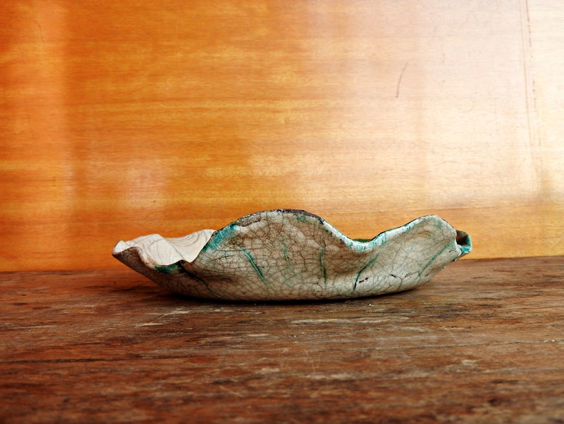 Raku pottery handmade flowerpot dish green and white ceramic planter dish ceramic saucer ceramics and pottery image 6