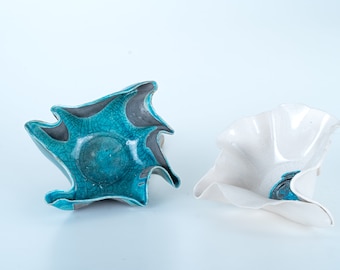 Two Raku ceramic bowls "Sea and Sand" Unique Handmade Creations, to be used as empty pockets or for jewelry or small objects64
