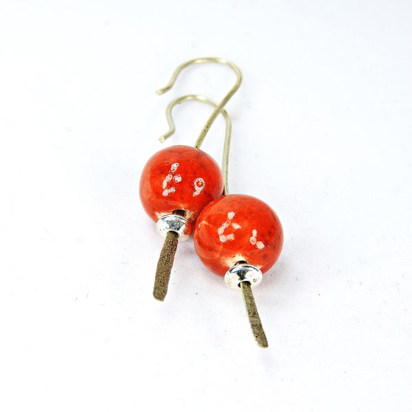 Red Creative madeinitaly earrings in Raku Ceramic with Sterling Silver - Handcrafted Earrings - Jewelry - Raku Jewelry