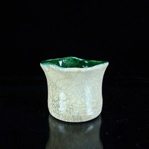 Small white and green Raku ceramic vase - simple and colorful V50