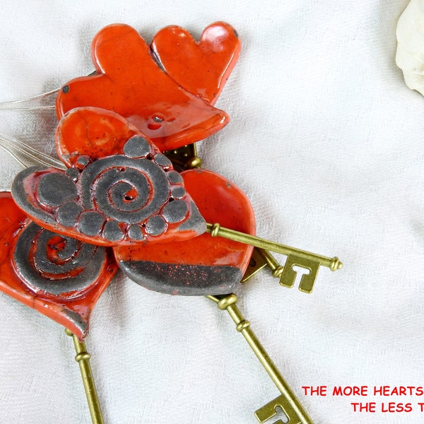 Handmade ceramic heart and key necklace for those who believe in love - handmade jewel - unique piece - Italian craftsmanship