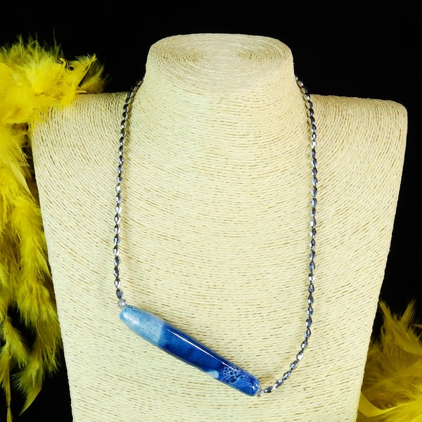 Creative and elegant Raku ceramic necklace handmade with love, the necklace has shiny and luxurious rhinestone - unique jewelry