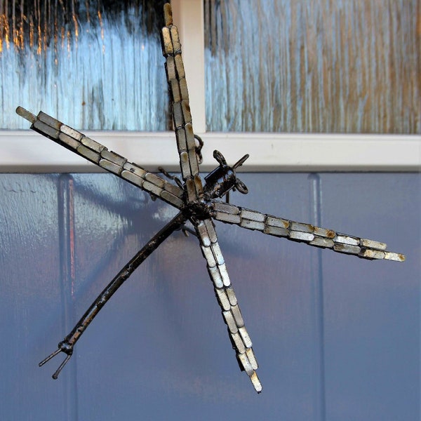 Metal Dragonfly Garden Ornament Sculpture Art - Wall Art Recycled Bug Insect