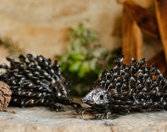 Metal Hedgehog Garden Ornament Sculpture Art - Handmade Recycled Materials